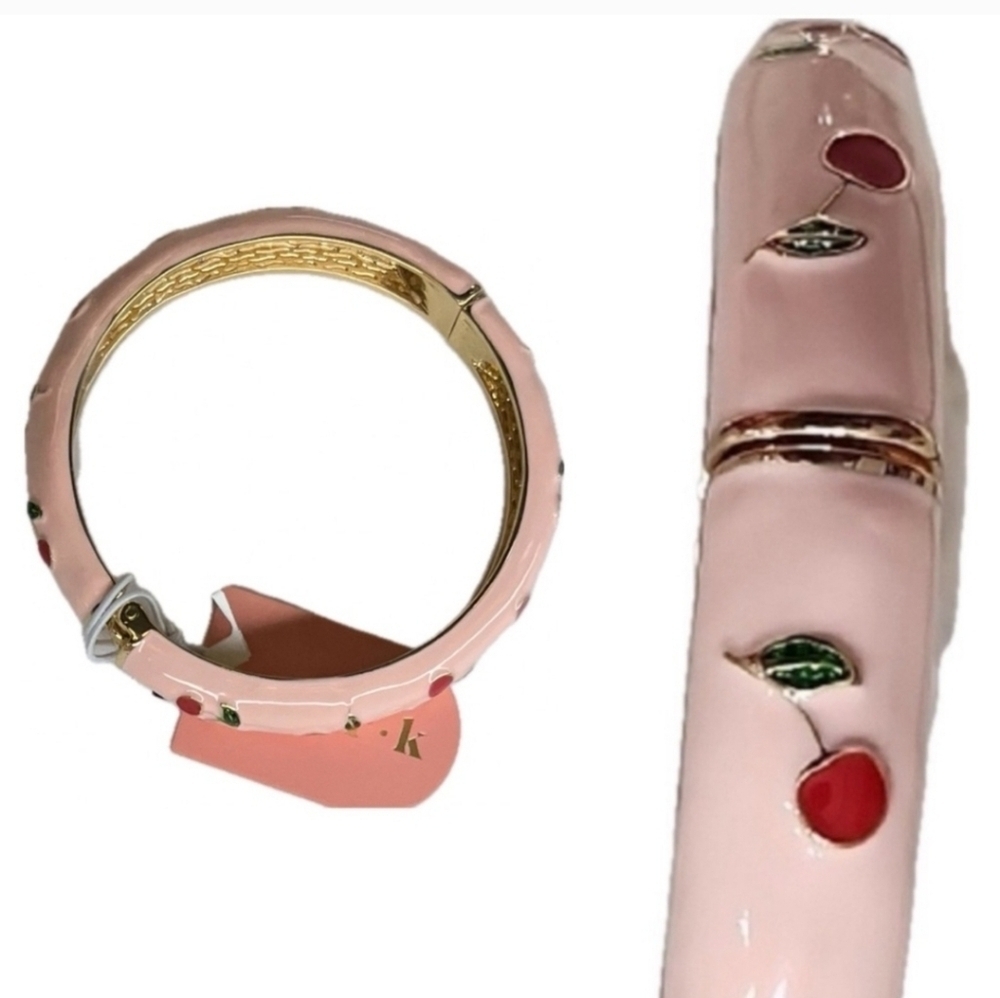 🍒▪️ Piper K▪️ Pink And Cherry Hinge  Bangle Hand Painted  Bracelet